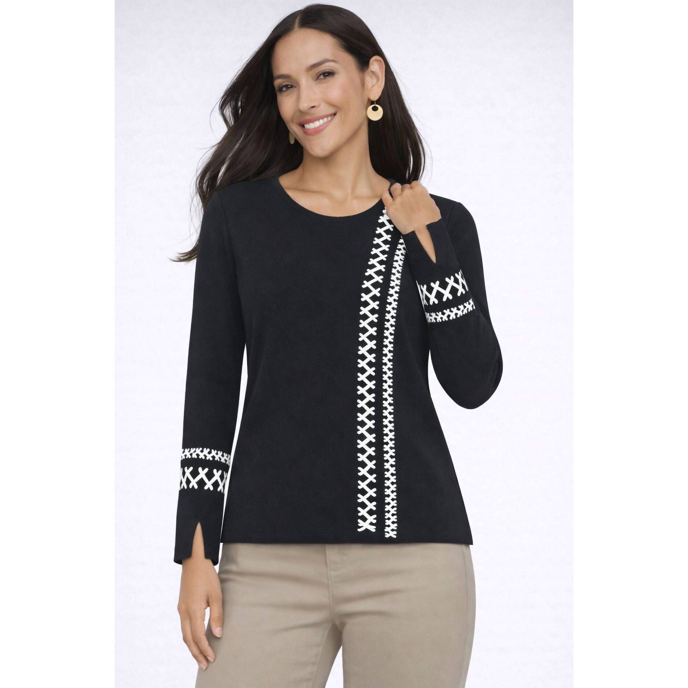 New J'envie/Eli Weave Long Sleeve Tunic In Black/Ivory
